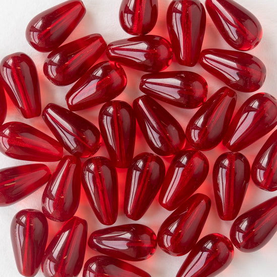 8x15mm Glass Teardrop Beads - Siam Red - 20 Beads