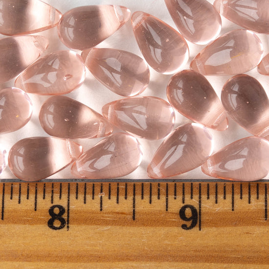 15mm Glass Teardrop Beads - Pink Rosaline - 20 Beads