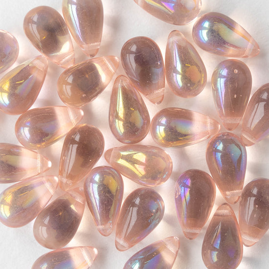 8x15mm Glass Teardrop Beads - Pink Rosaline AB - 20 Beads