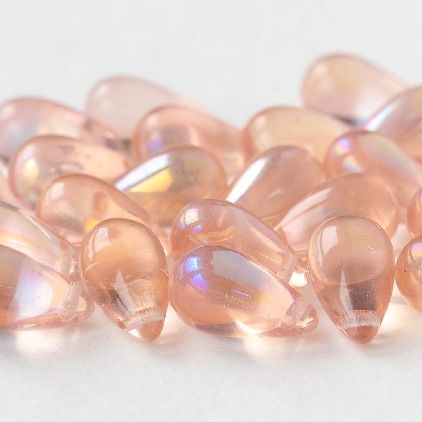 8x15mm Glass Teardrop Beads - Pink Rosaline AB - 20 Beads