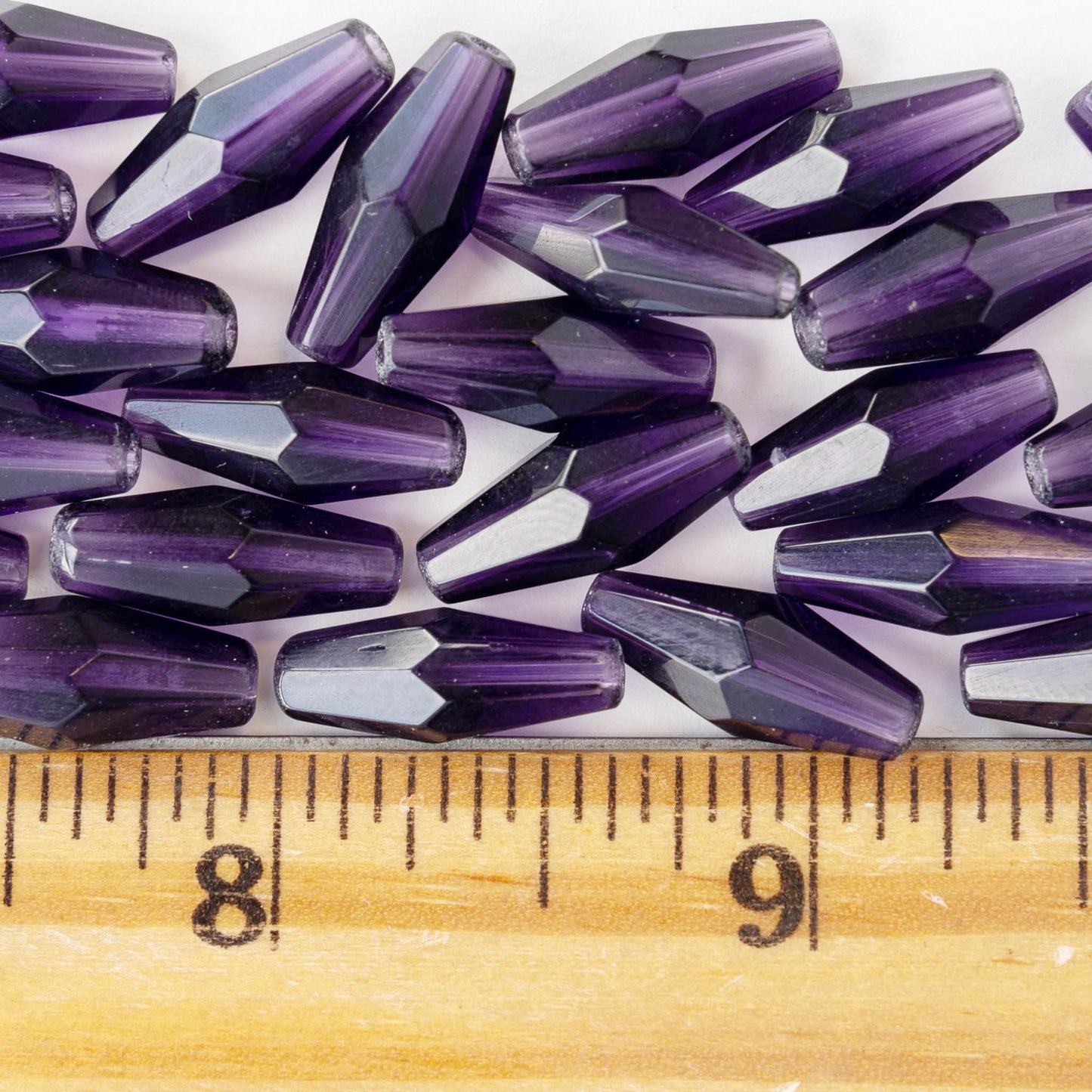 8x16mm Hand Cut Glass Long Bi-Cone Beads - Transparent Amethyst - 24 Beads