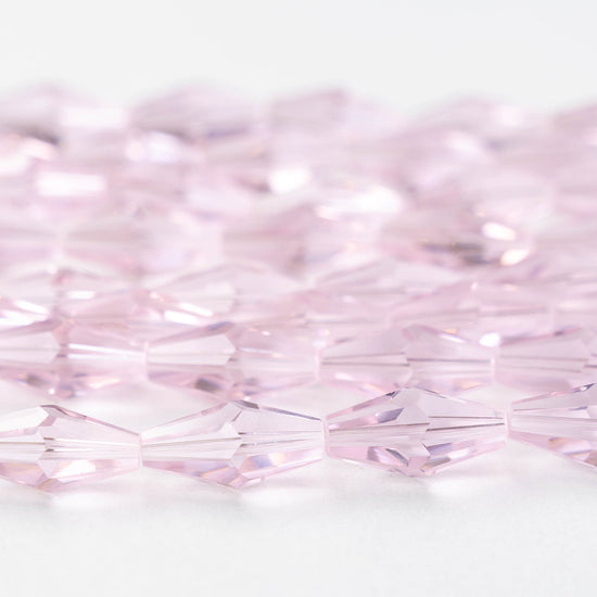 8x16mm Hand Cut Glass Long Bi-Cone Beads - Transparent Pink Rose - 25 Beads