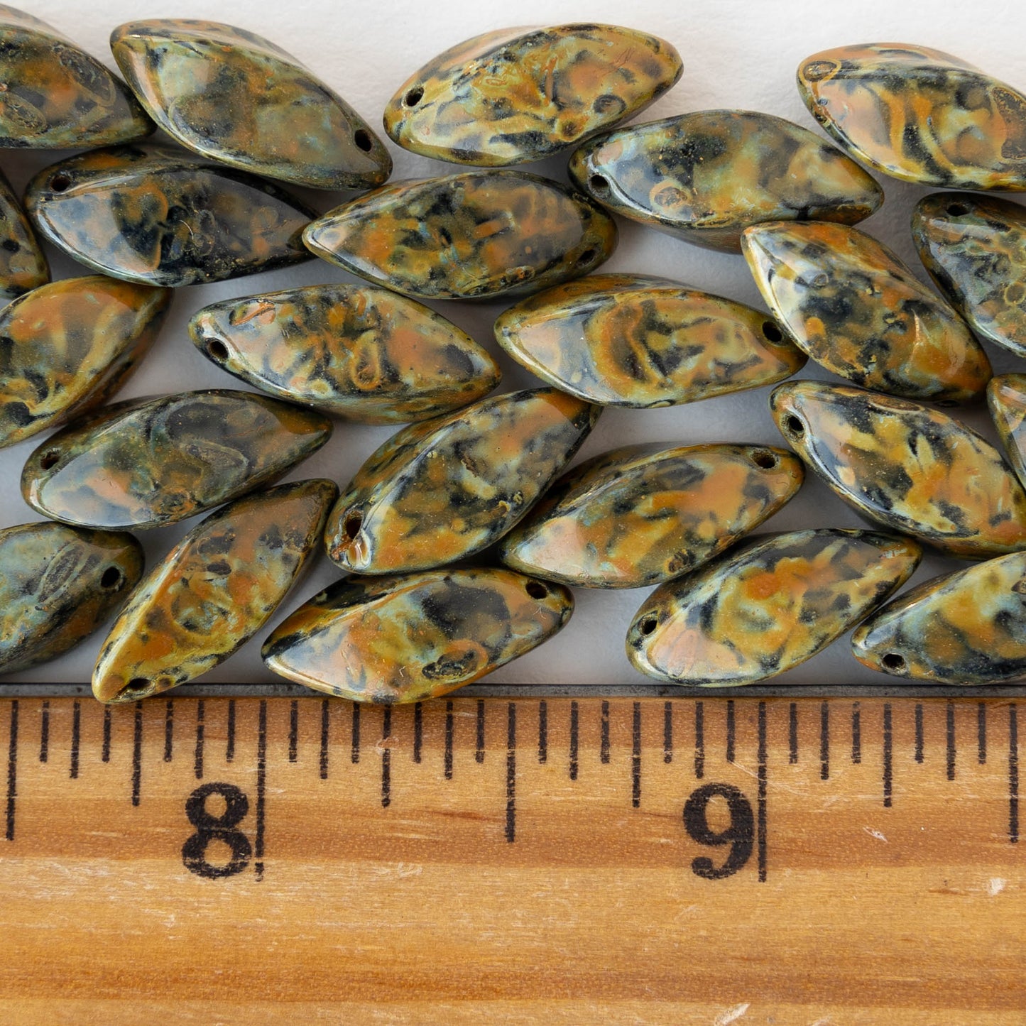 8x16mm Glass Twist Drop Beads - Opaque Black  AmberPicasso - 10 beads