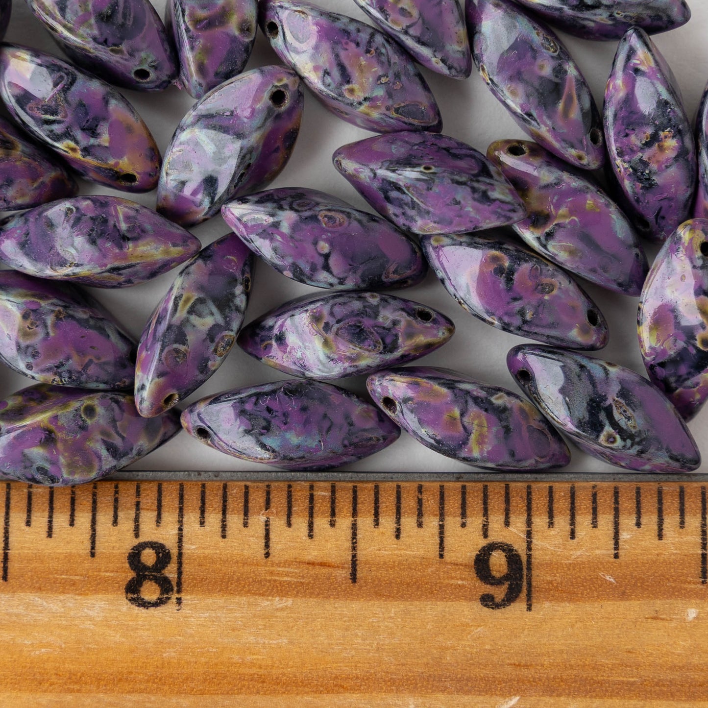 8x16mm Glass Twist Drop Beads - Opaque Black Purple Picasso - 10 beads