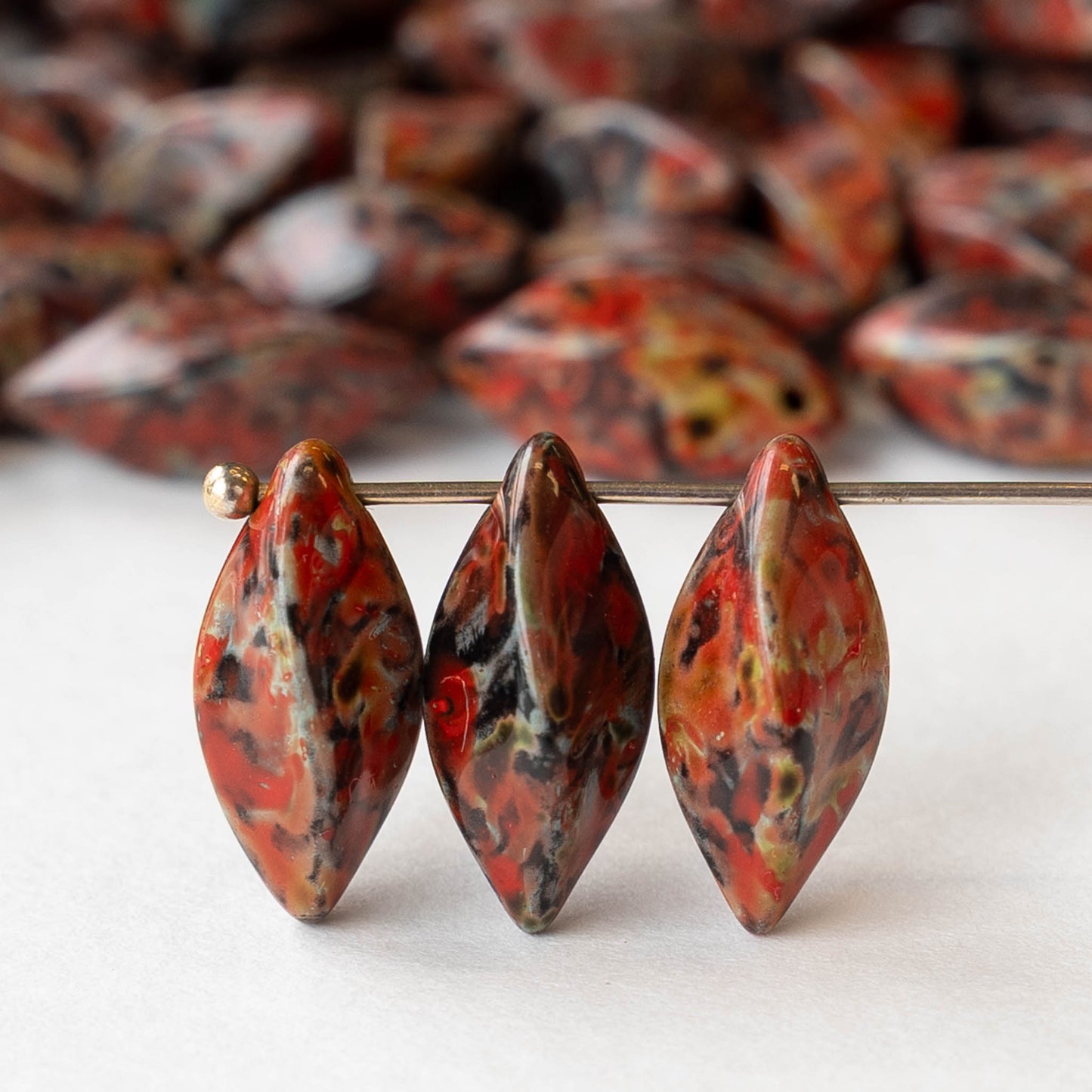 8x16mm Glass Twist Drop Beads - Opaque Black Red Picasso - 10 beads