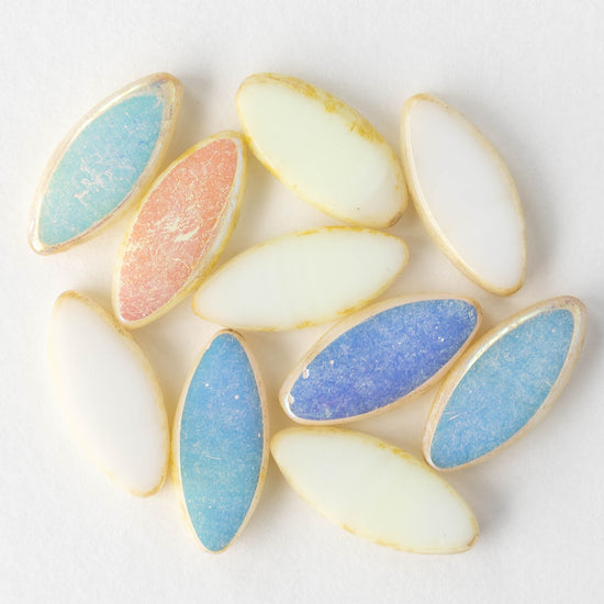 8x18mm Spindle Beads - Opaque White AB - 10 beads