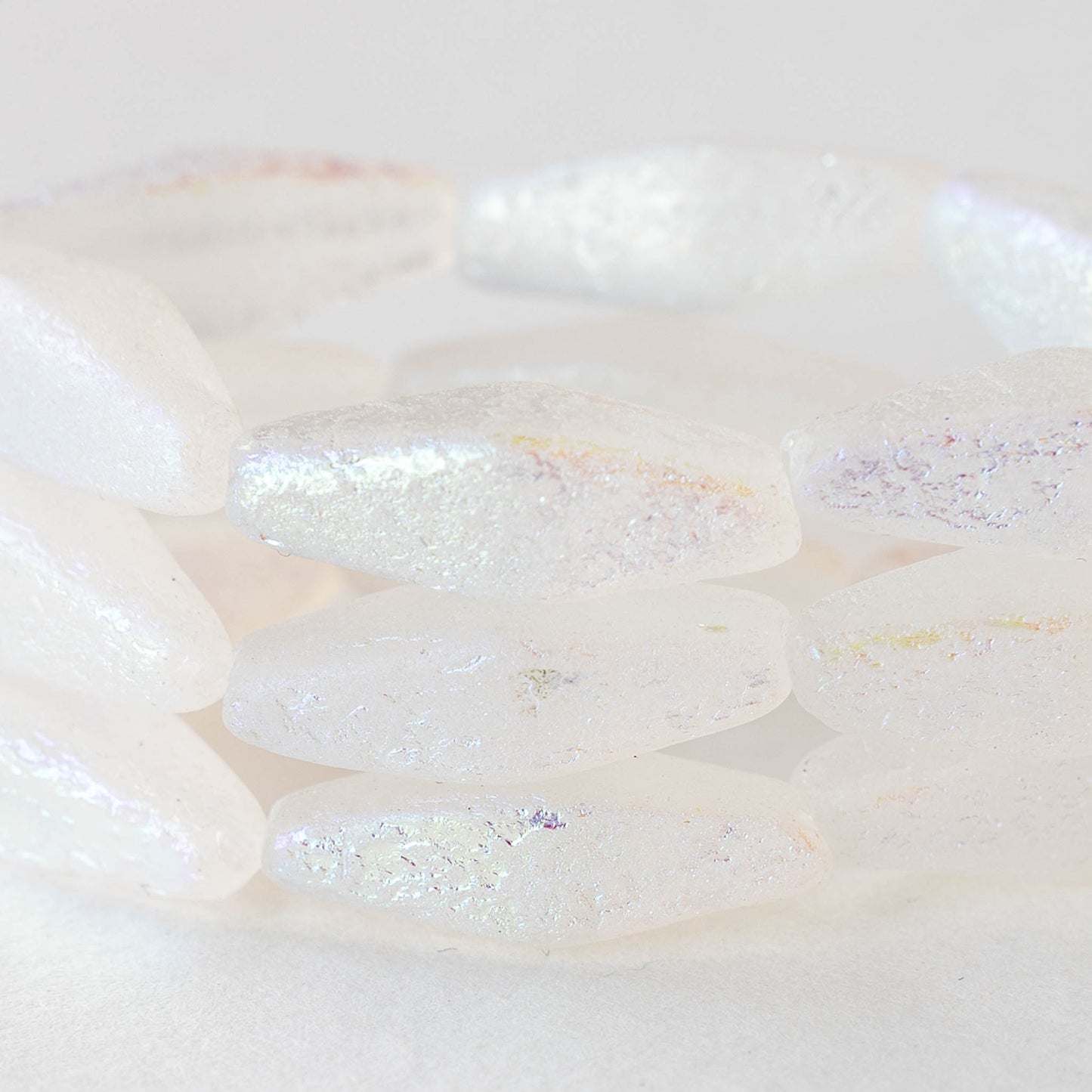 8x20mm Glass Rhombus Beads  - Etched Crystal AB - 6 Beads