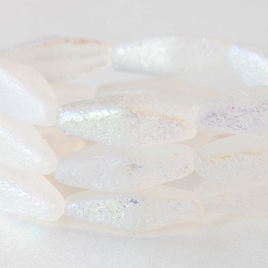 8x20mm Glass Rhombus Beads  - Etched Crystal AB - 6 Beads