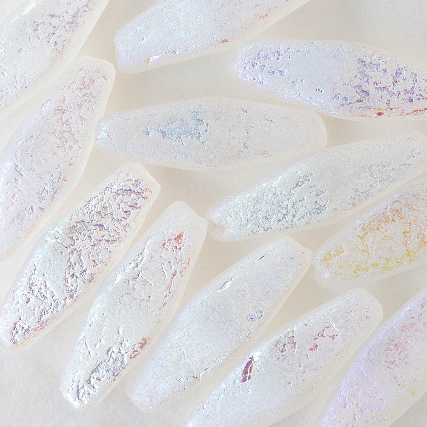 8x20mm Glass Rhombus Beads  - Etched Crystal AB - 6 Beads