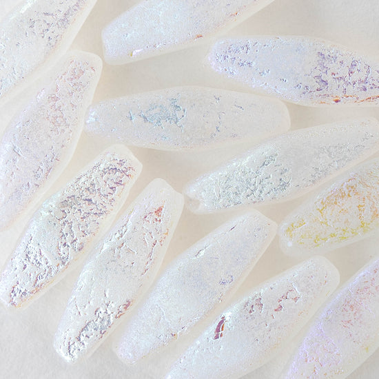 8x20mm Glass Rhombus Beads  - Etched Crystal AB - 6 Beads