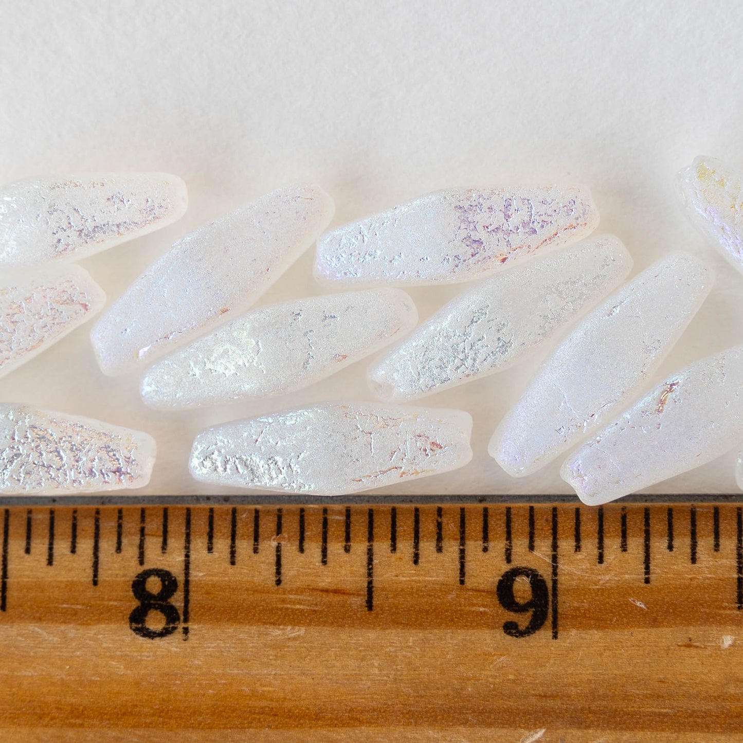 8x20mm Glass Rhombus Beads  - Etched Crystal AB - 6 Beads