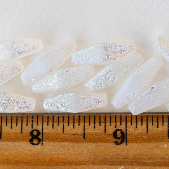 8x20mm Glass Rhombus Beads  - Etched Crystal AB - 6 Beads