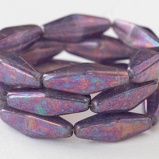 8x20mm Glass Rhombus Beads  - Purple Oil Slick - 6 Beads