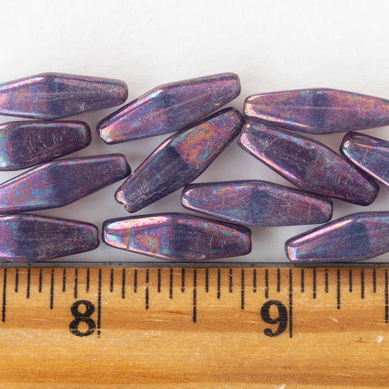 8x20mm Glass Rhombus Beads  - Purple Oil Slick - 6 Beads