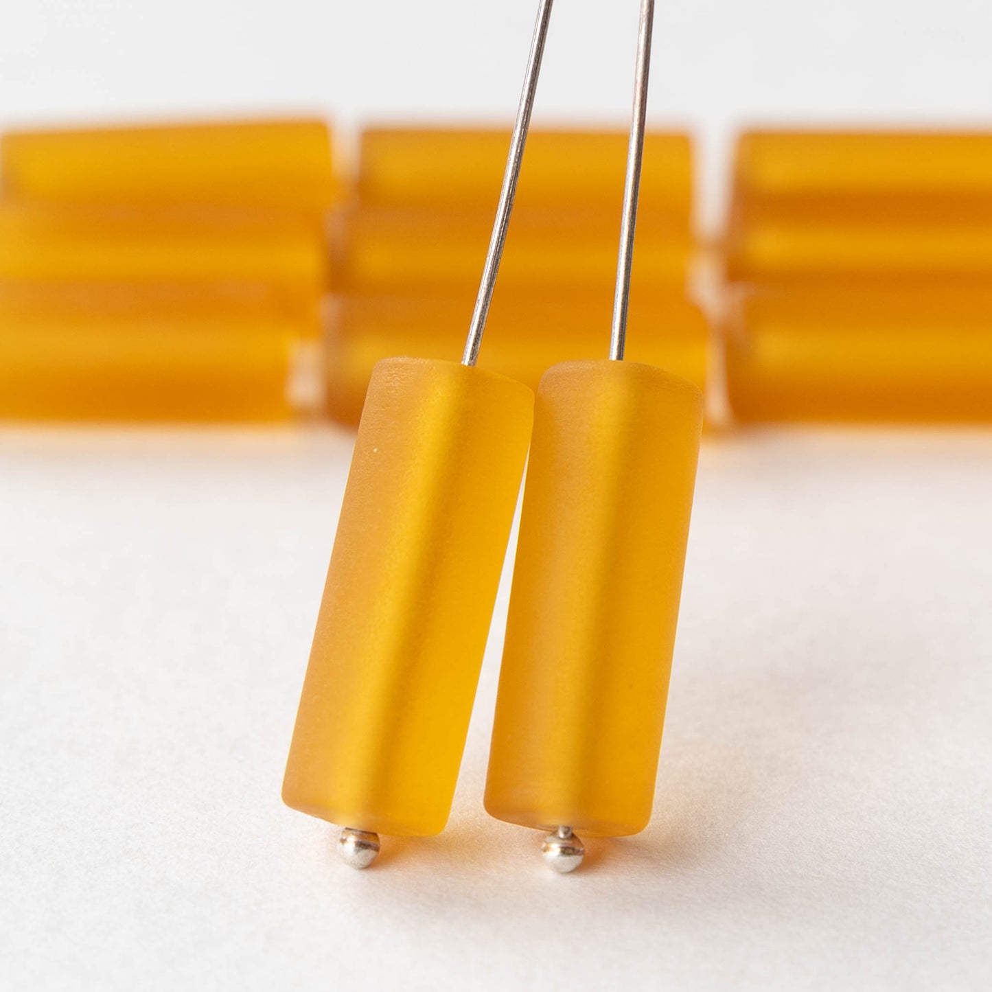 8x22mm Lampwork Tube Beads - Orange - 2 Beads
