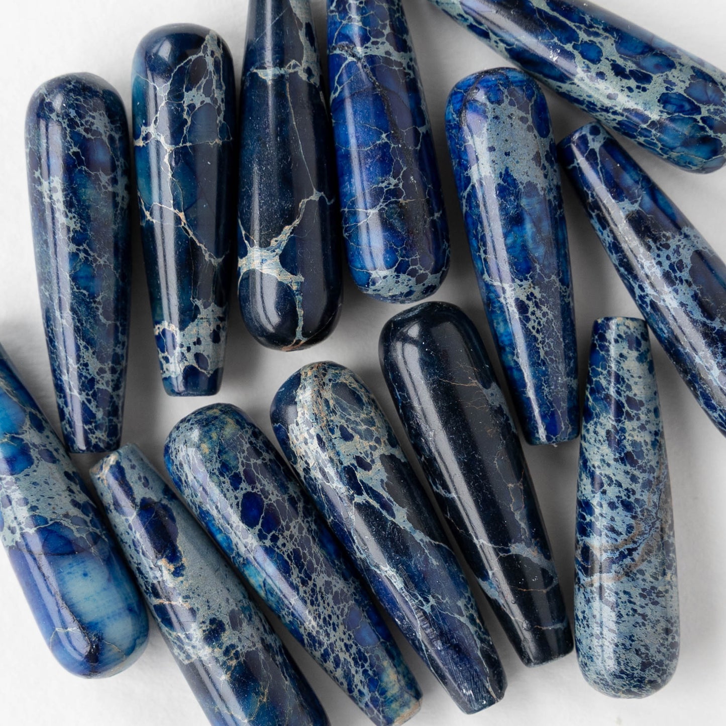 8x30mm Impression Jasper Long Drill Teardrop Beads - Cobalt Blue