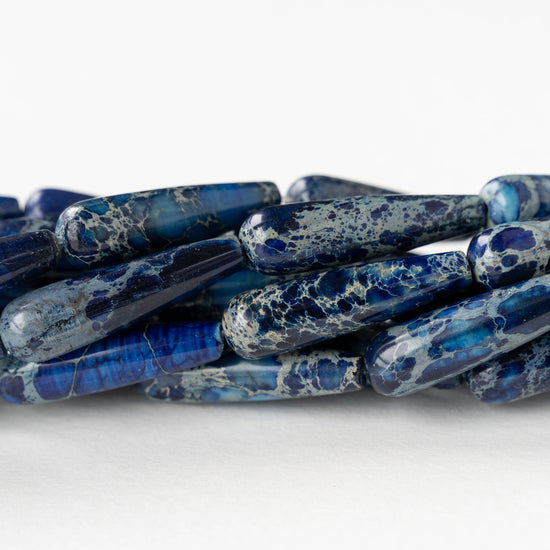 8x30mm Impression Jasper Long Drill Teardrop Beads - Cobalt Blue