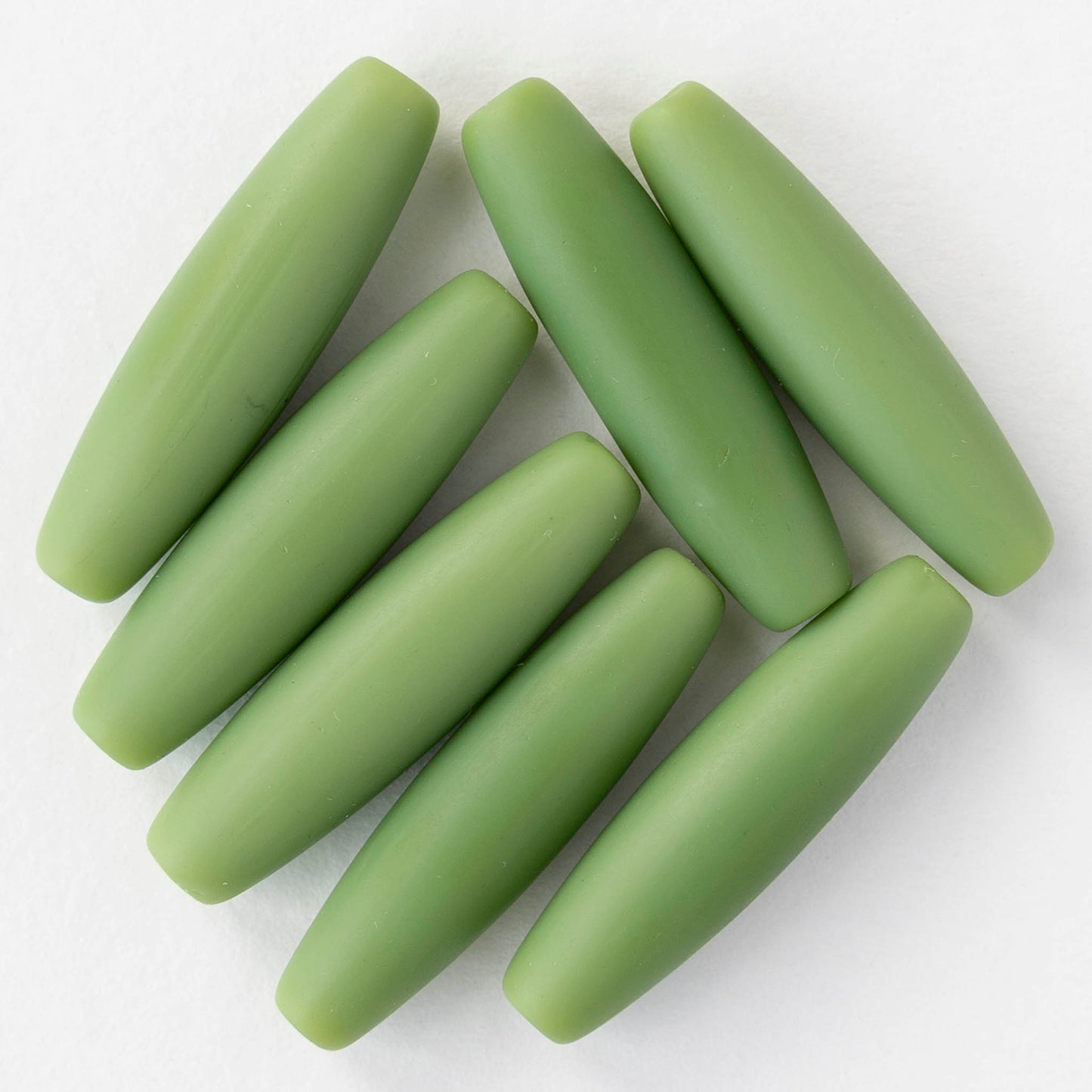 8x30mm Frosted Glass Tapered Tube Beads - Opaque Green - 10 beads