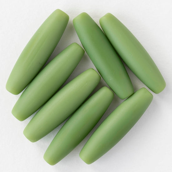 8x30mm Frosted Glass Tapered Tube Beads - Opaque Green - 10 beads