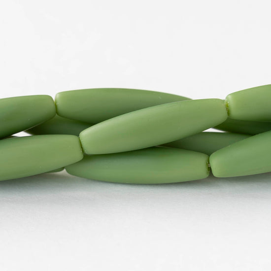 8x30mm Frosted Glass Tapered Tube Beads - Opaque Green - 10 beads