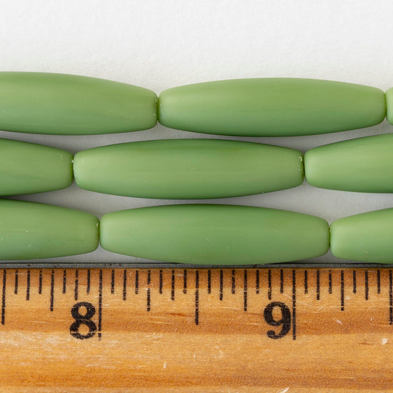 8x30mm Frosted Glass Tapered Tube Beads - Opaque Green - 10 beads