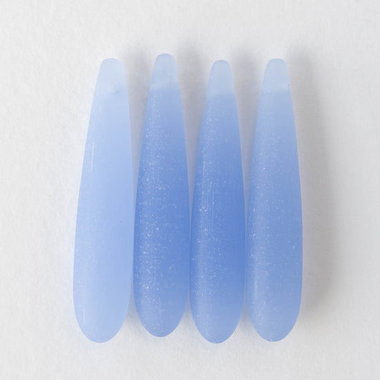8x37mm Frosted Glass Long Drill Drops - Baby Blue - 4 Beads