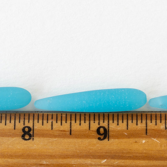 8x37mm Frosted Glass Top Drilled Drops - Opaque Aqua - 4 Beads