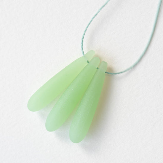 8x37mm Frosted Glass Top Drilled Drops - Opaque Spring Green - 4 Beads
