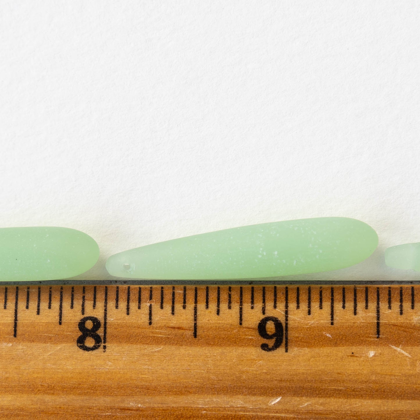 8x37mm Frosted Glass Top Drilled Drops - Opaque Spring Green - 4 Beads