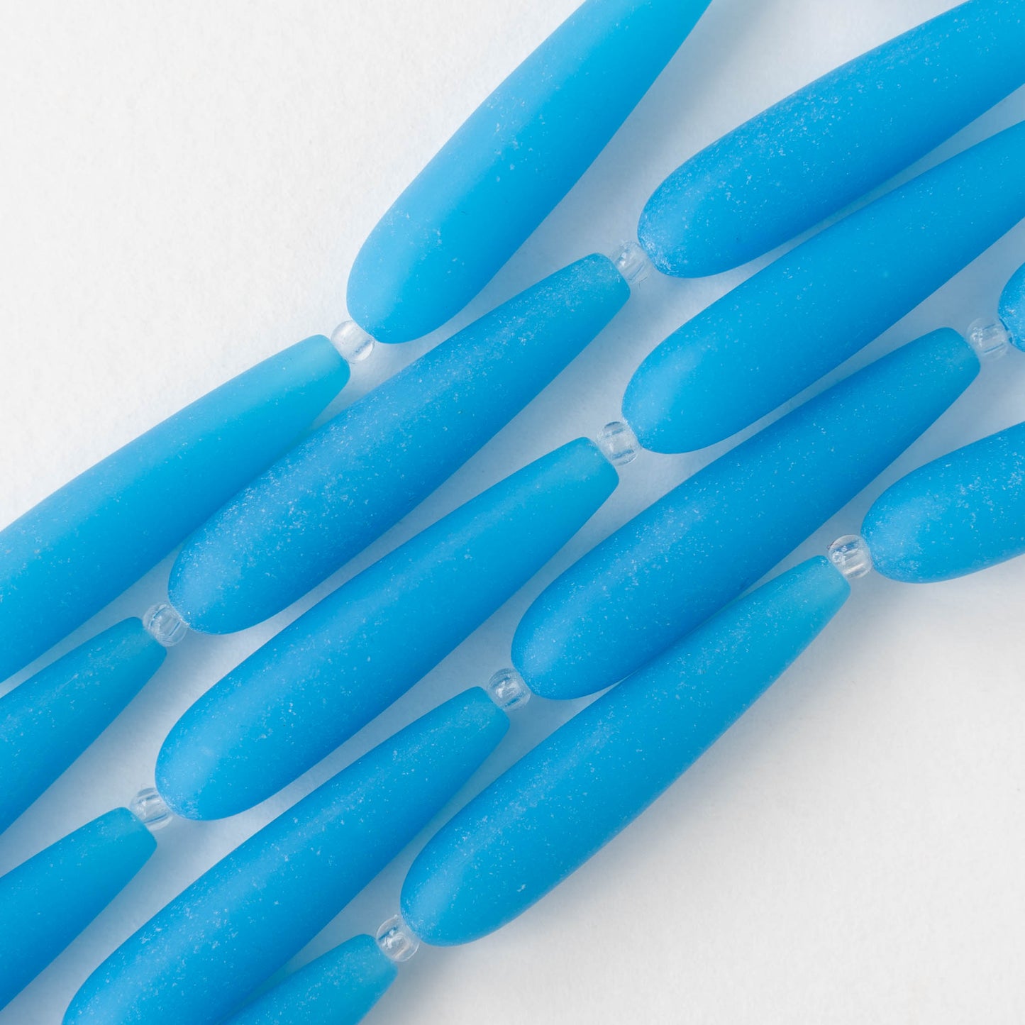 8x38mm Frosted Glass Long Drill Drops - Opaque Blue - 10 Beads