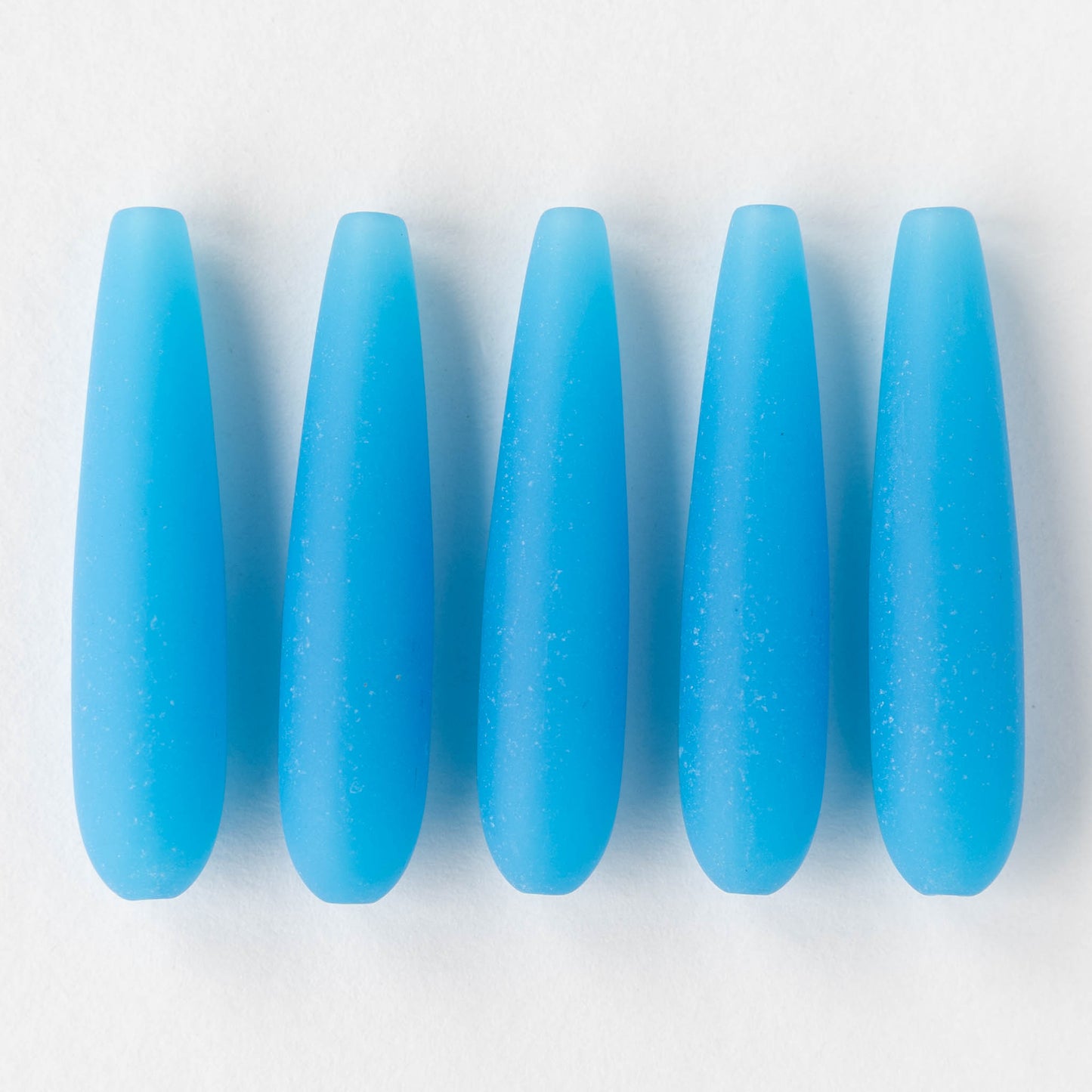 8x38mm Frosted Glass Long Drill Drops - Opaque Blue - 10 Beads
