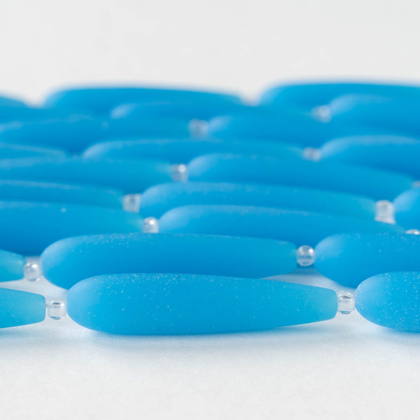 8x38mm Frosted Glass Long Drill Drops - Opaque Blue - 10 Beads