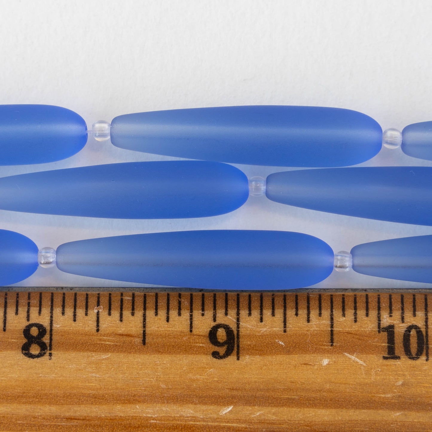 8x38mm Frosted Glass Long Drill Drops - Sapphire Blue - 10 Beads