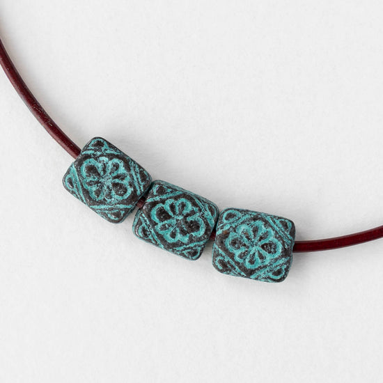 9.5x11mm Metal Floral Rectangle Beads - Copper Patina - 2, 6, or 12 beads