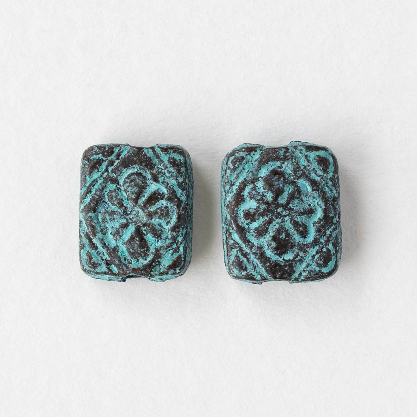 9.5x11mm Metal Floral Rectangle Beads - Copper Patina - 2, 6, or 12 beads