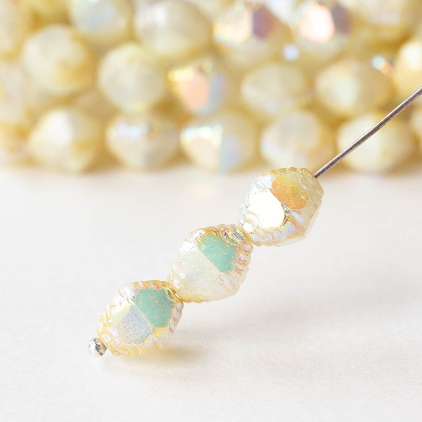 9mm Faceted Glass Bicone Beads - Ivory AB - 6 or 12 beads
