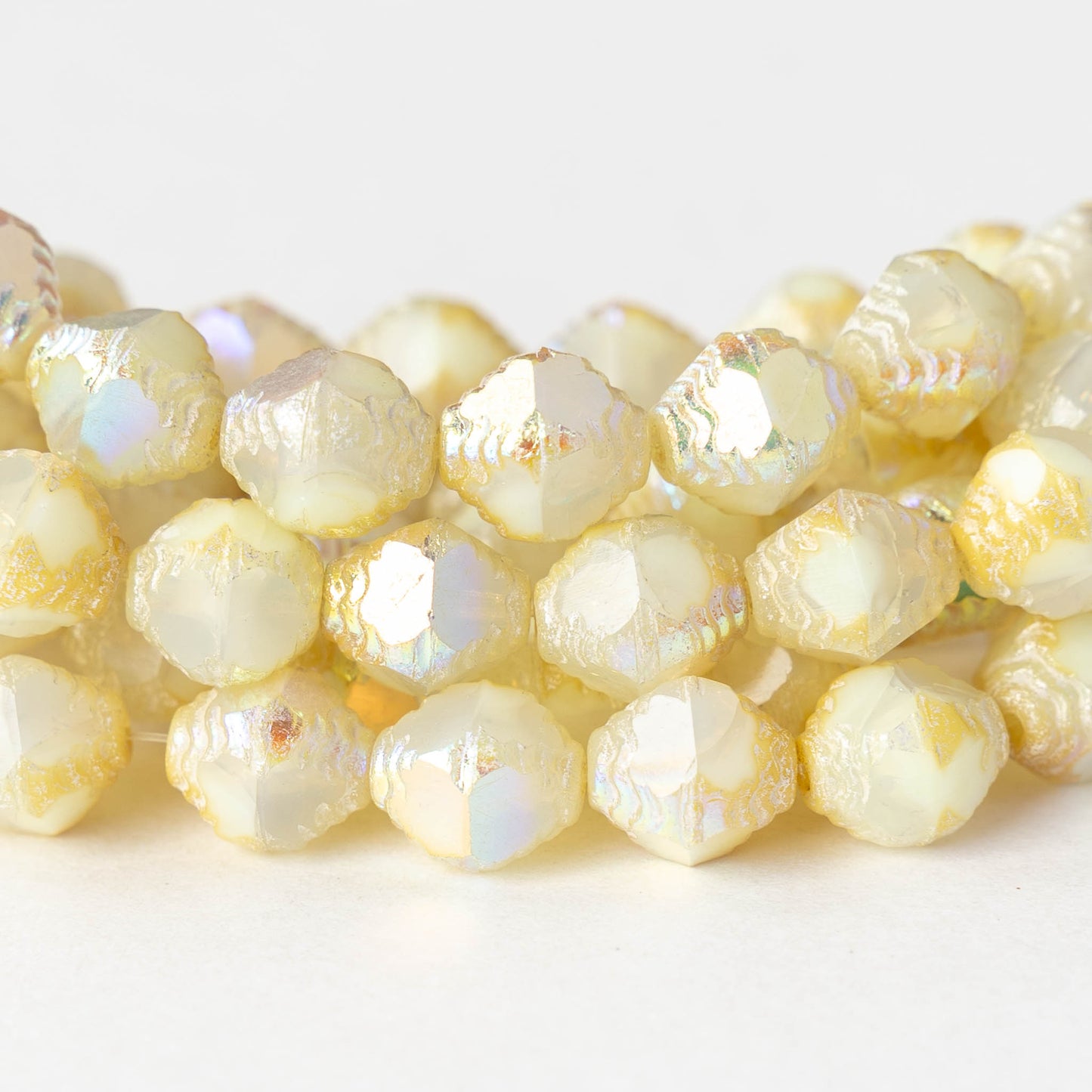 9mm Faceted Glass Bicone Beads - Ivory AB - 6 or 12 beads