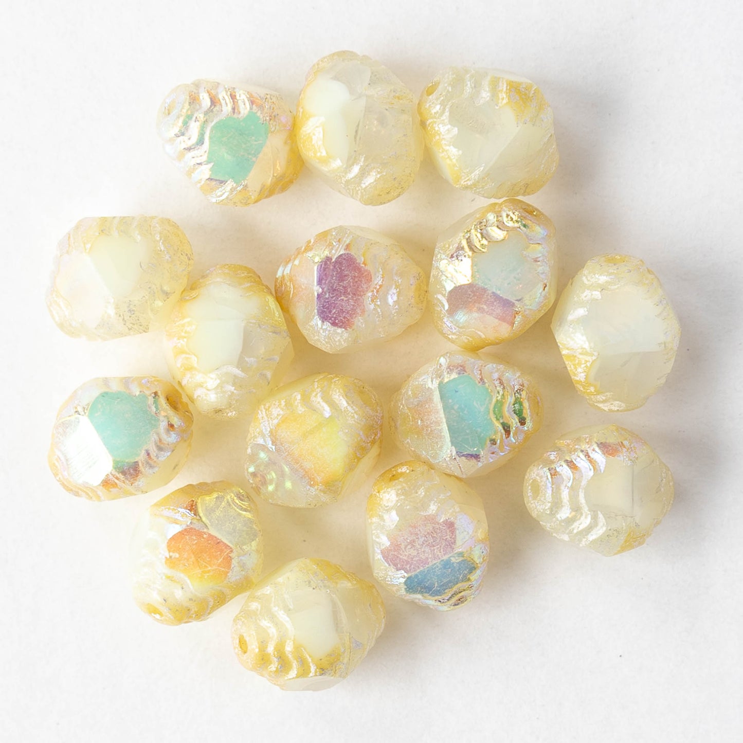 9mm Faceted Glass Bicone Beads - Ivory AB - 6 or 12 beads