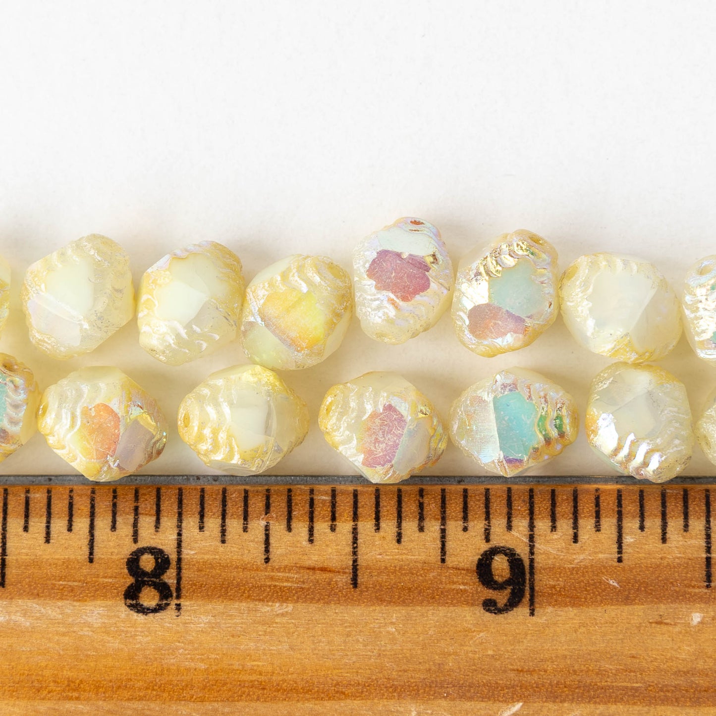 9mm Faceted Glass Bicone Beads - Ivory AB - 6 or 12 beads