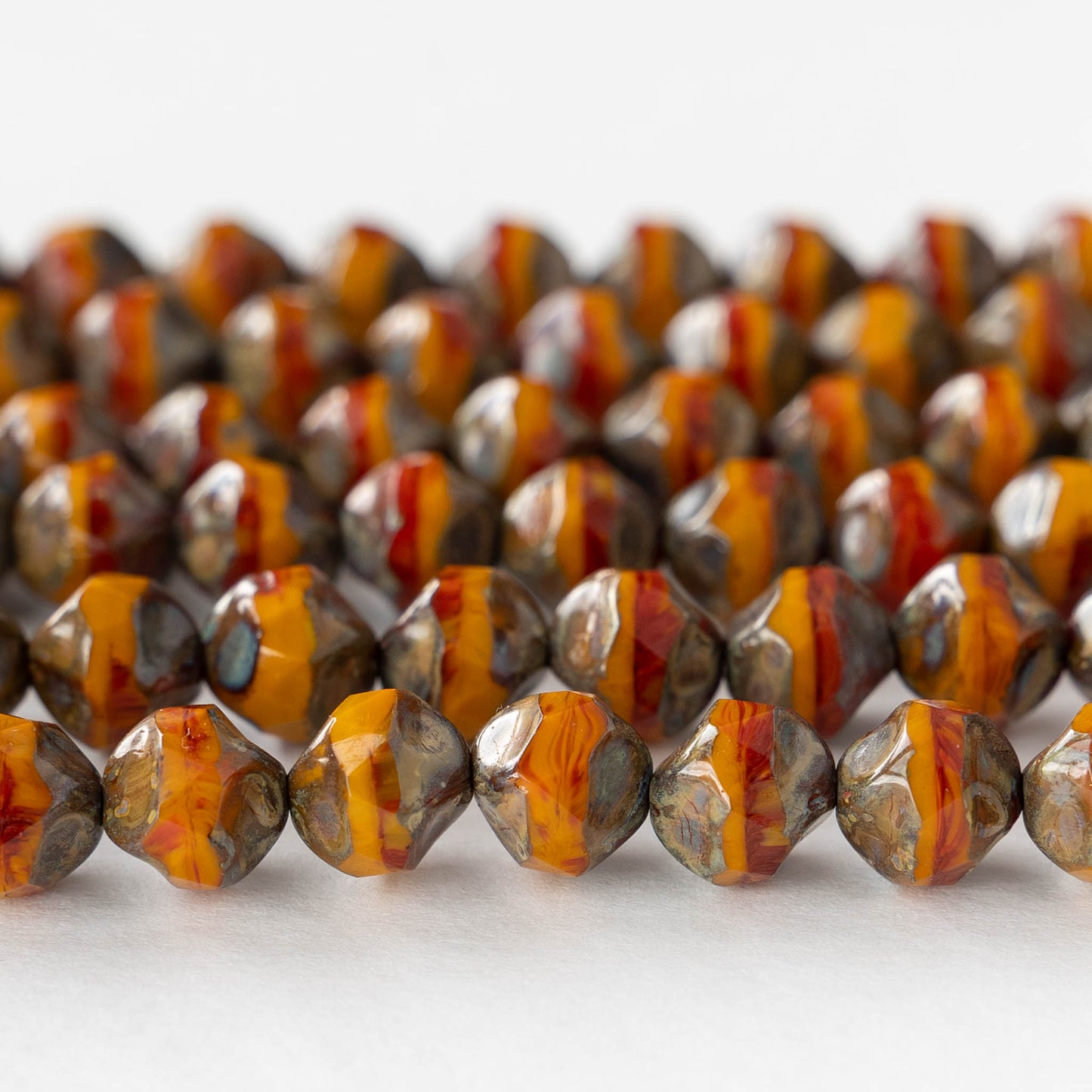 9mm Central Cut Glass Beads - Orange Picasso - 16 beads