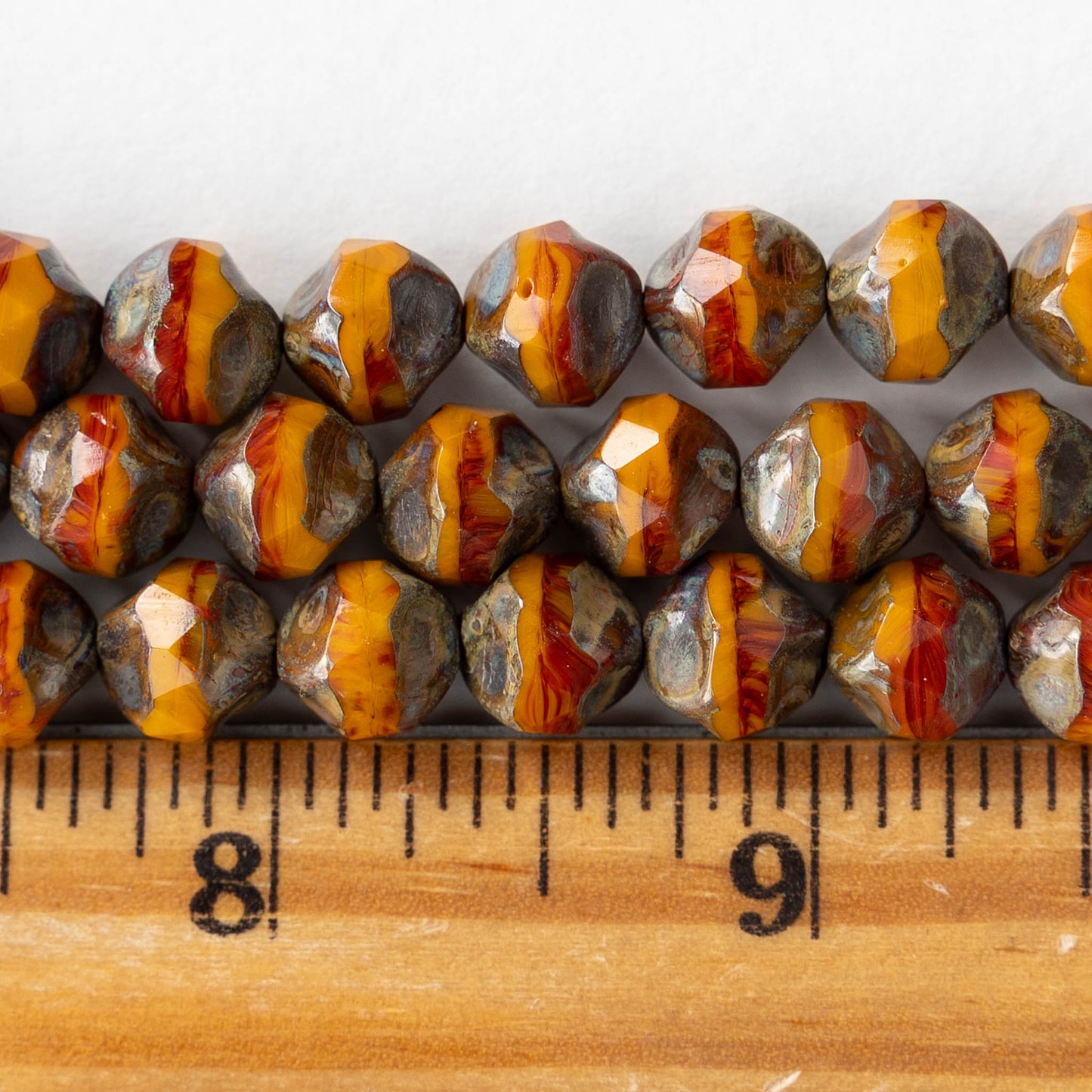 9mm Central Cut Glass Beads - Orange Picasso - 16 beads