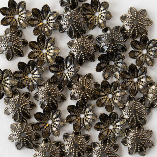 9mm Antiqued Brass Flower Bead Cap - 30 Pieces