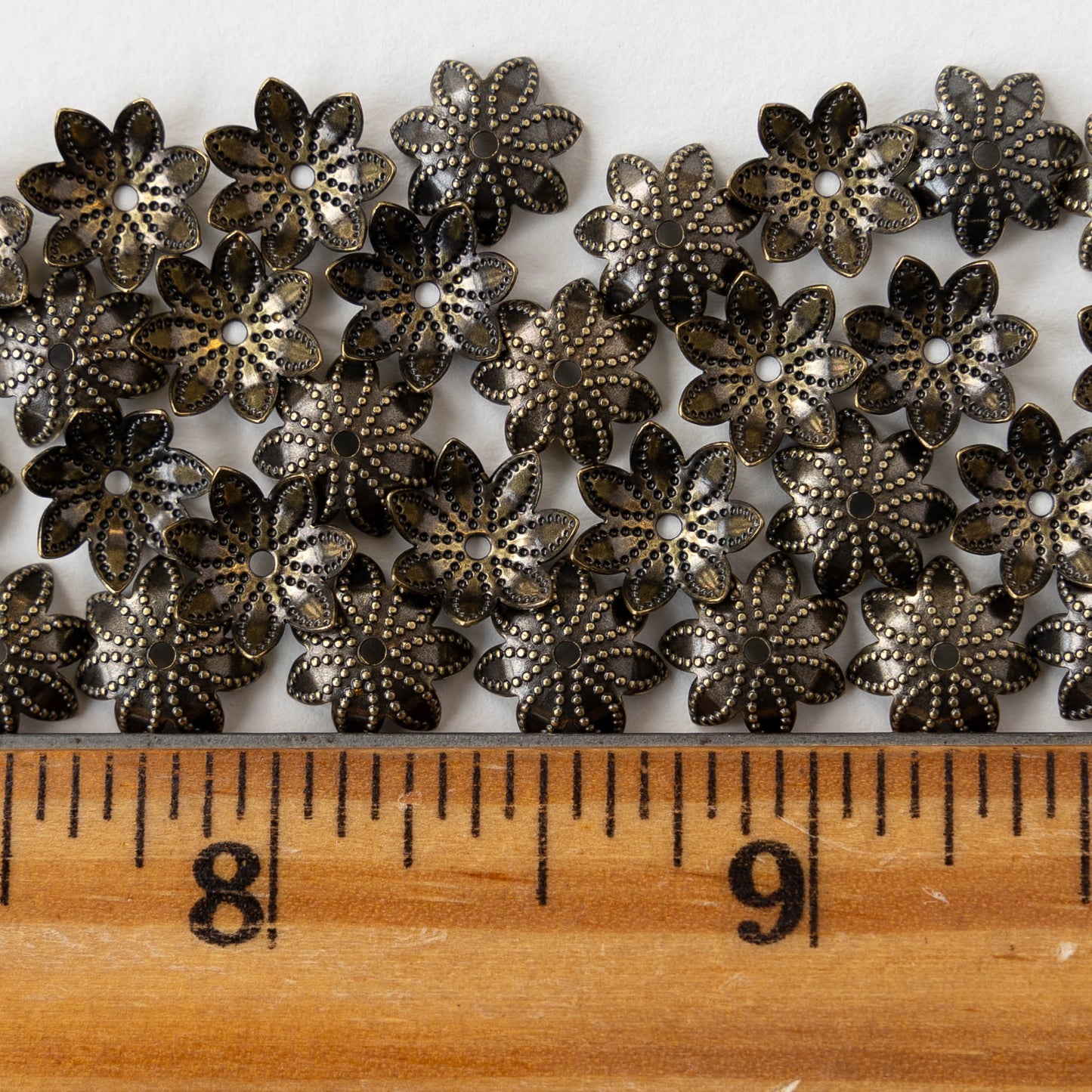 9mm Antiqued Brass Flower Bead Cap - 30 Pieces