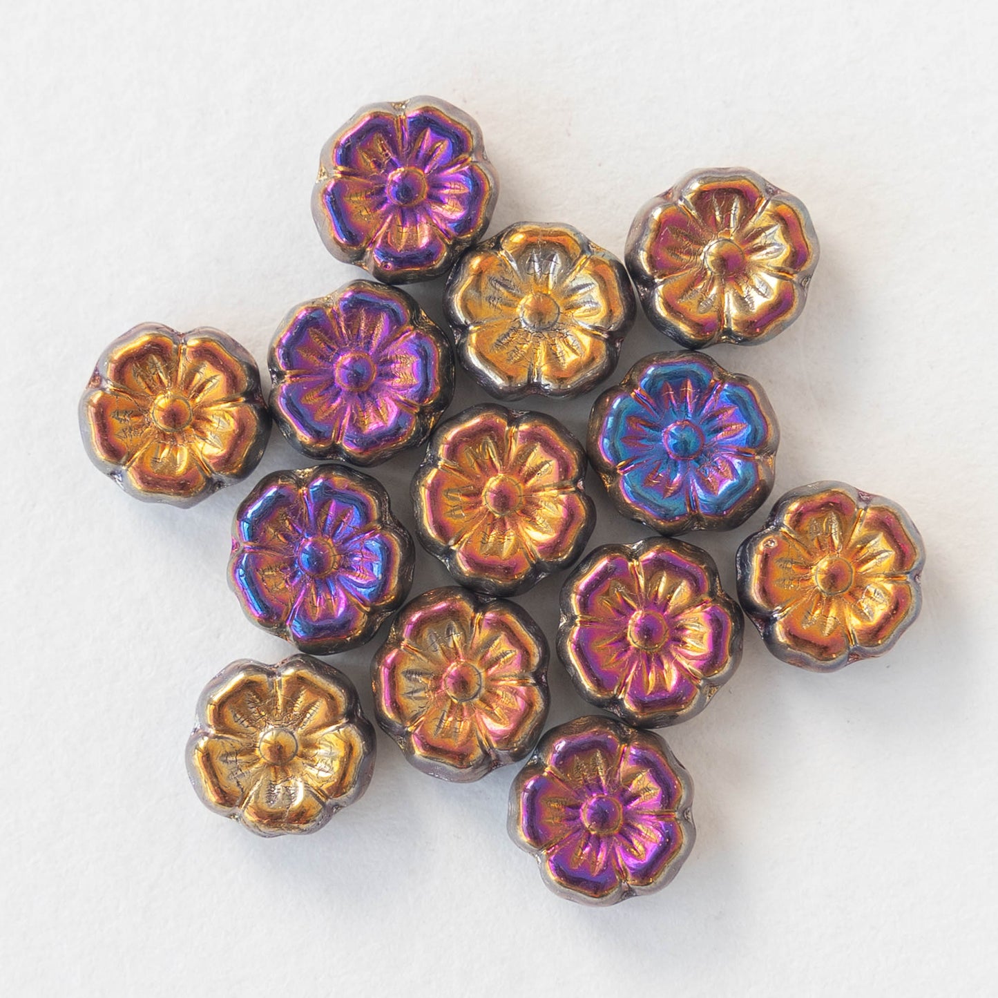 8mm Glass Flower Beads - Mixed Iris Colors - 20 beads