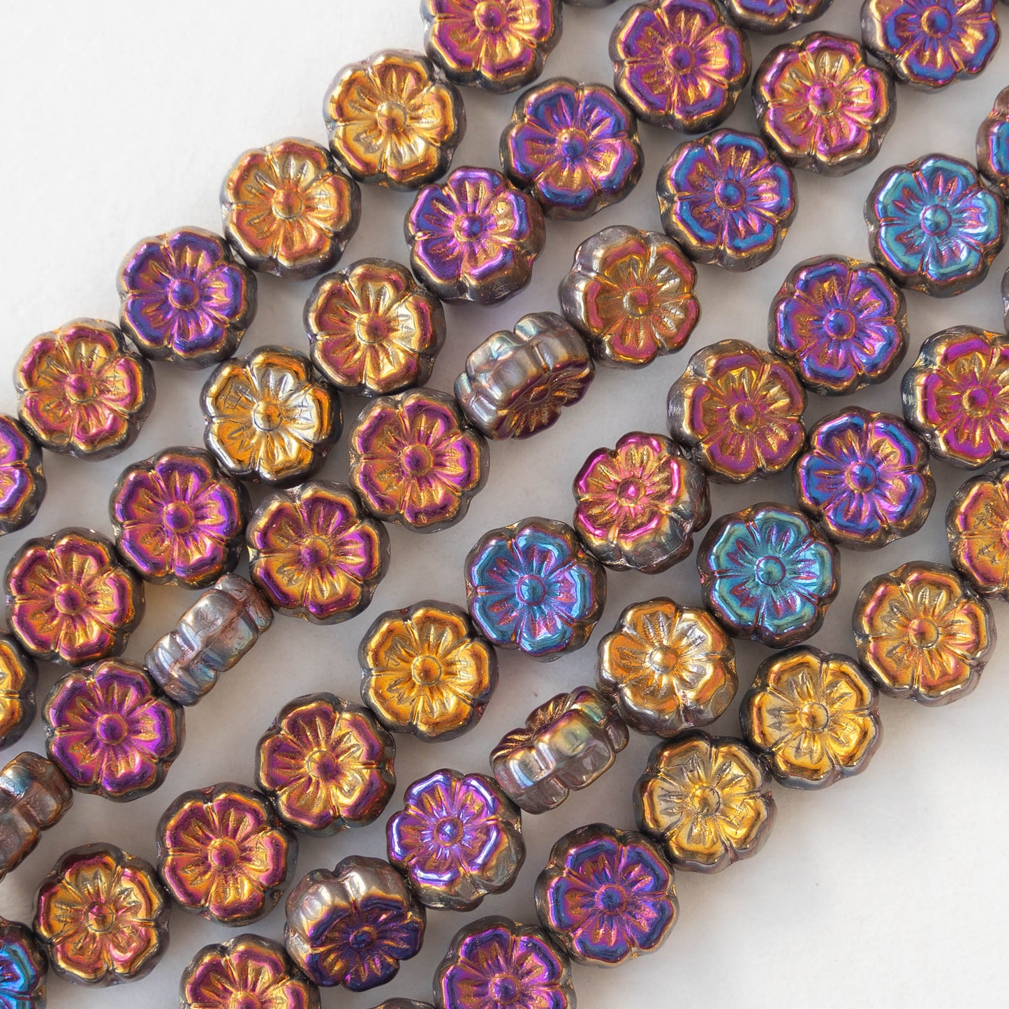 8mm Glass Flower Beads - Mixed Iris Colors - 20 beads