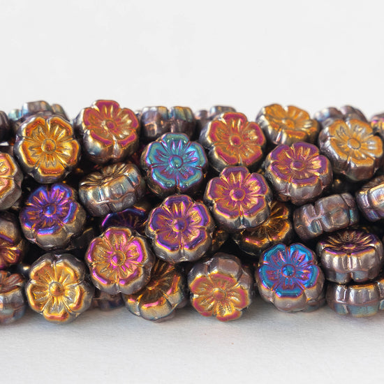 8mm Glass Flower Beads - Mixed Iris Colors - 30 beads