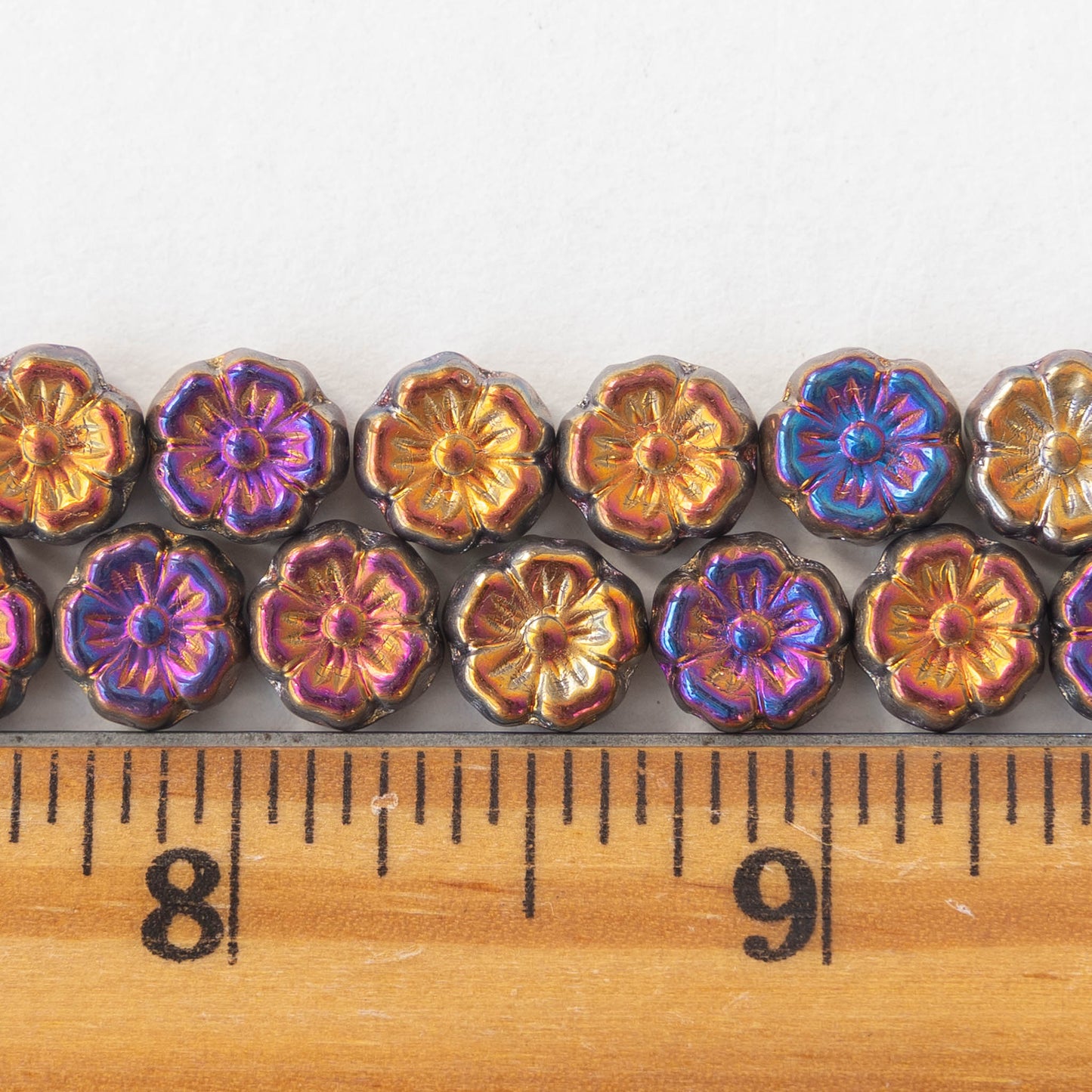 8mm Glass Flower Beads - Mixed Iris Colors - 20 beads