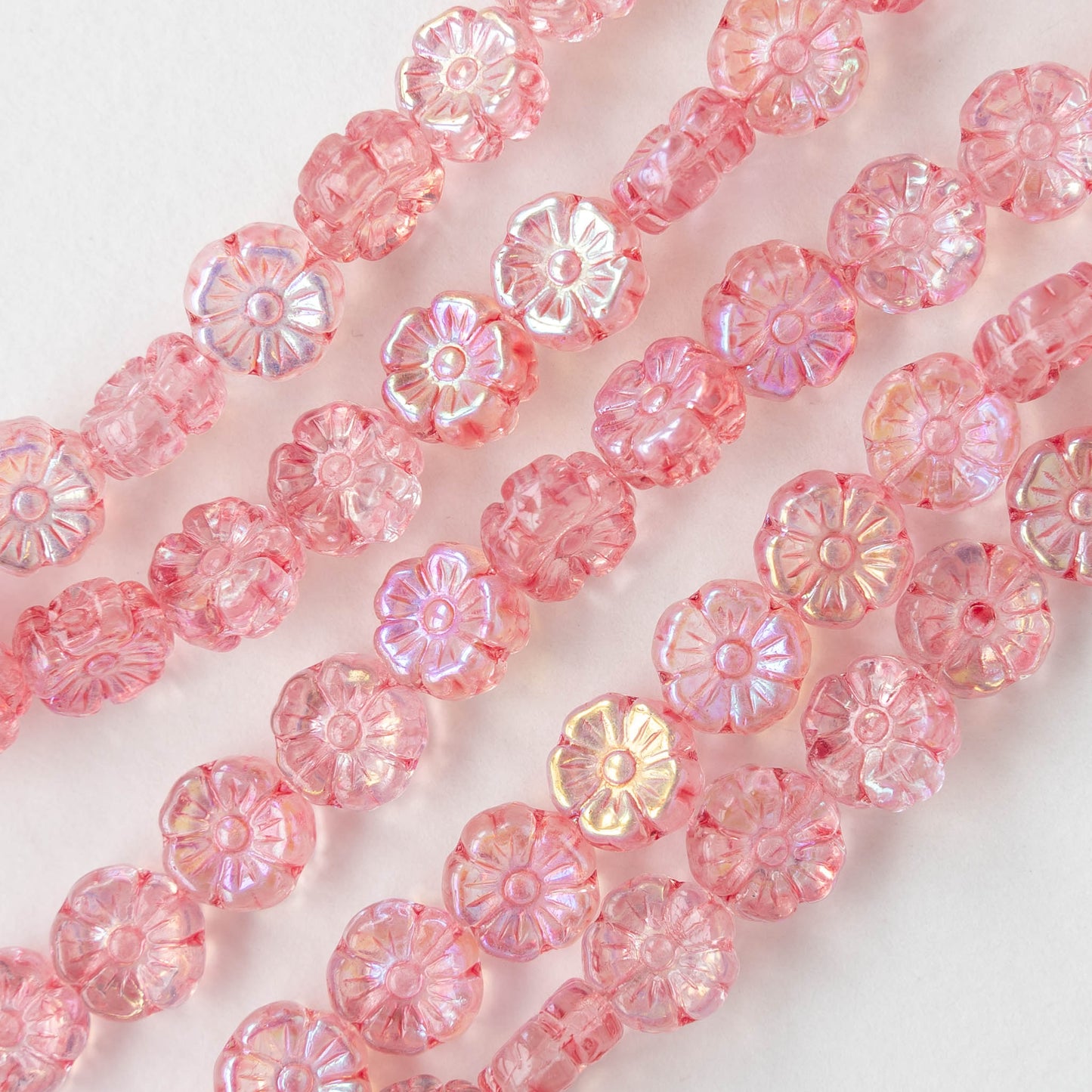 10mm Glass Flower Beads - Pink AB - 20 Beads