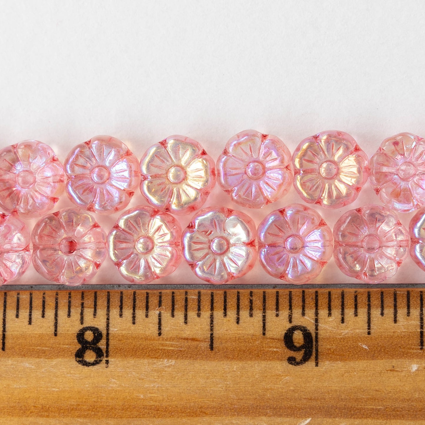 10mm Glass Flower Beads - Pink AB - 20 Beads