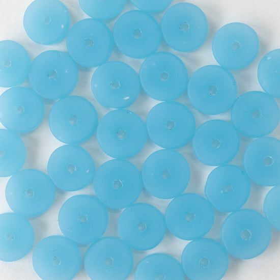 9mm Frosted Glass Heishi Beads - Opaque Sky Blue - 72 Beads
